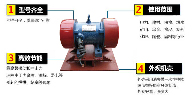 lzf倉壁振動器：1，型號齊全：型號齊全，質(zhì)量穩(wěn)定可靠。2，適用范圍：電力，建材，糧食，煤炭，礦山，冶金，食品，制藥，化肥，陶瓷，磨料等行業(yè)。3，高效：靠高頻振動和沖擊力消除由于內(nèi)摩擦，潮解，帶電等引起的塔供，堵塞等現(xiàn)象。4，外觀機(jī)殼：外殼采用消失模一次性整體鑄造替換原有分體制造，外觀好看，強(qiáng)度大。