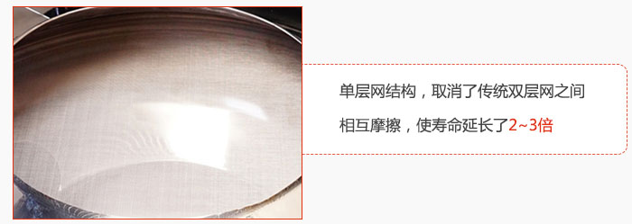 單層網(wǎng)結(jié)構(gòu)，取消了傳統(tǒng)雙層網(wǎng)之間相互摩擦，使壽命延長了2~3倍