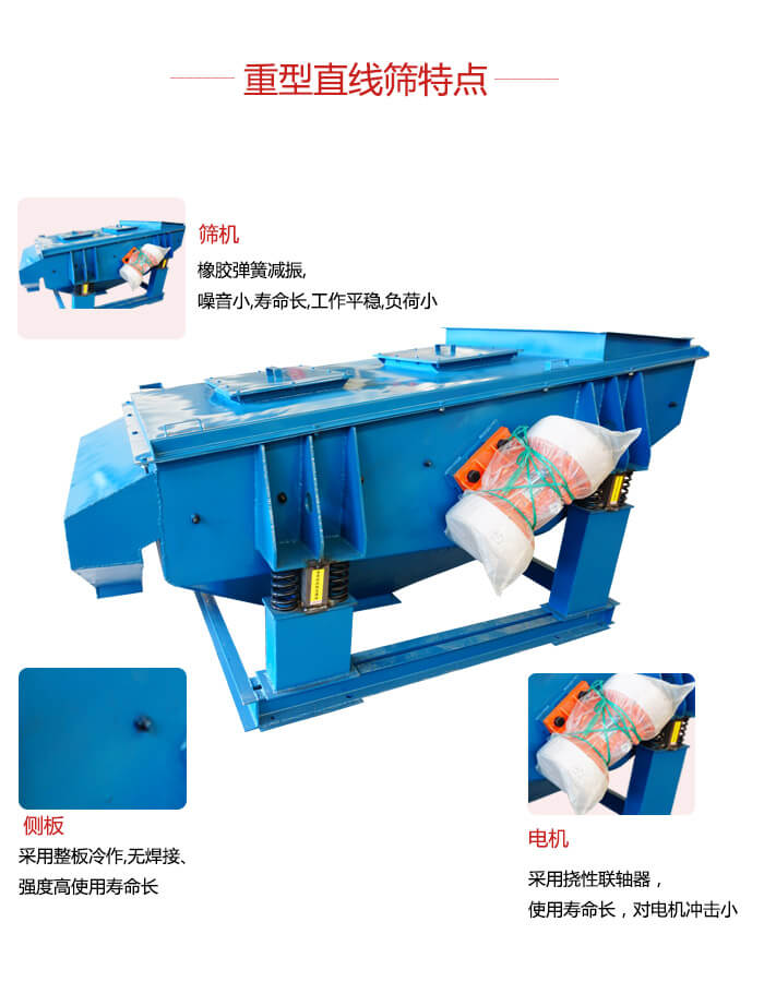 重型直線篩：篩機(jī)，側(cè)板，電機(jī)展示圖