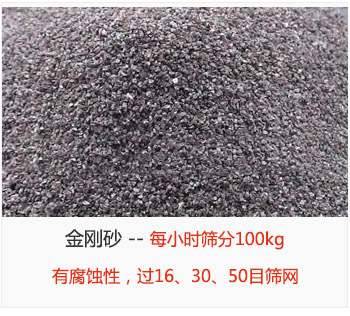 篩分金剛砂每小時100kg，有腐蝕性，過16、30、50目篩網(wǎng)