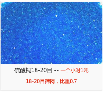 篩分18-20目的硫酸銅 產(chǎn)量一個小時1噸，采用18-20目篩網(wǎng)，比重0.7