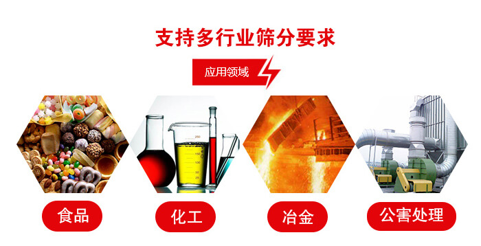 旋振篩適用的行業(yè)：食品行業(yè)，化工行業(yè)，冶金行業(yè)，公害處理等。